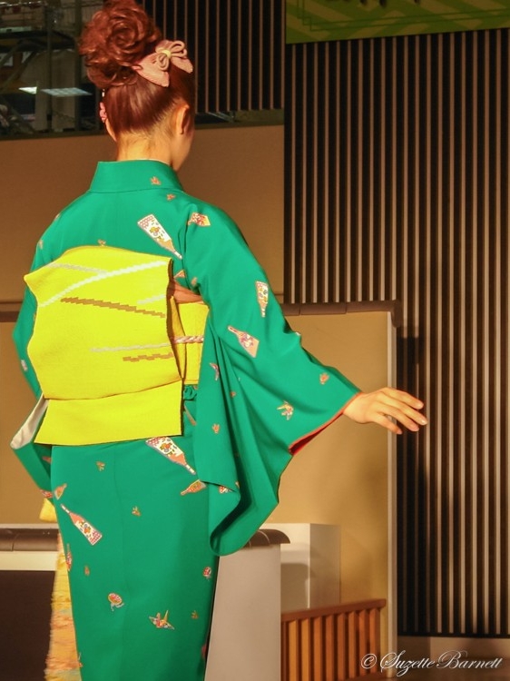green geometric kimono obi sash