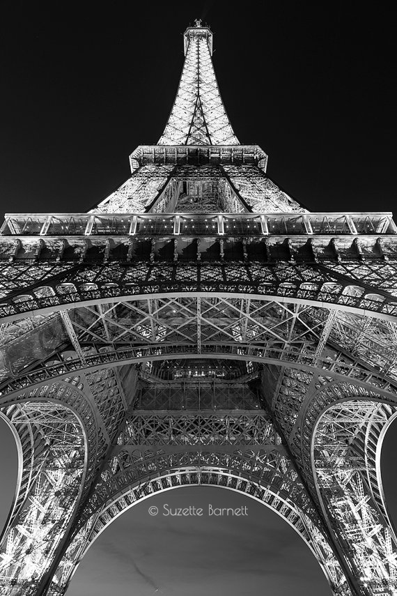 B&W Eiffel Tower at night Paris