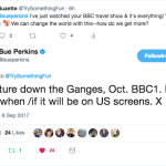 tweet Sue Perkins BBC travel show